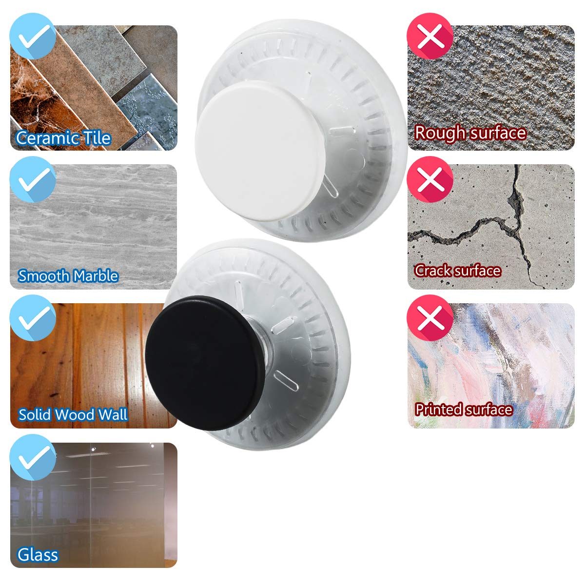 Eono Vacuum Suction Cup 6 Pack No Drilling Sucker Hooks made of premium TPU gel and durable plastic with oil-proof and waterproof, can adapt to various environments such as kitchen or bathroom