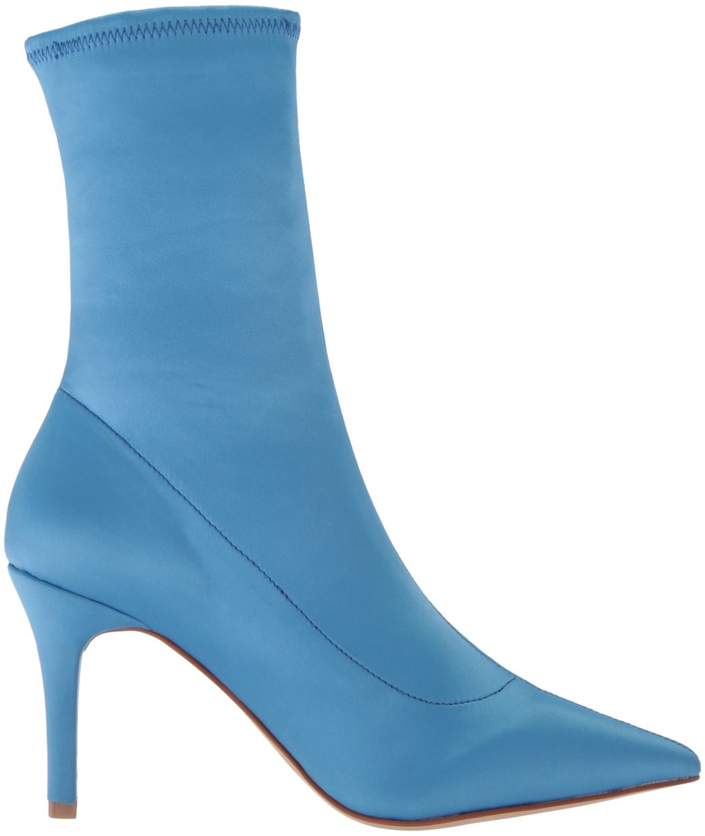Amazon Brand - The Fix Women's Becca Pointed Toe Sock Boot, Cielo Blue Stretch Satin, 8 B US