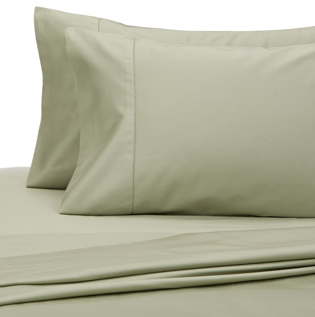 Pinzon Hemstitch 400TC Egyptian Cotton Sateen Sheet Set, King, with Set of 2 King Pillowcases, Sage