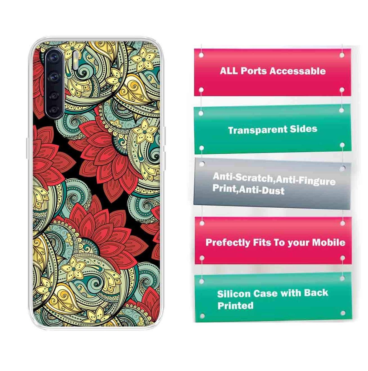 Amazon Brand - Solimo Designer Multicolor Floral Lotus Printed Soft Back Case Mobile Cover for Oppo F15