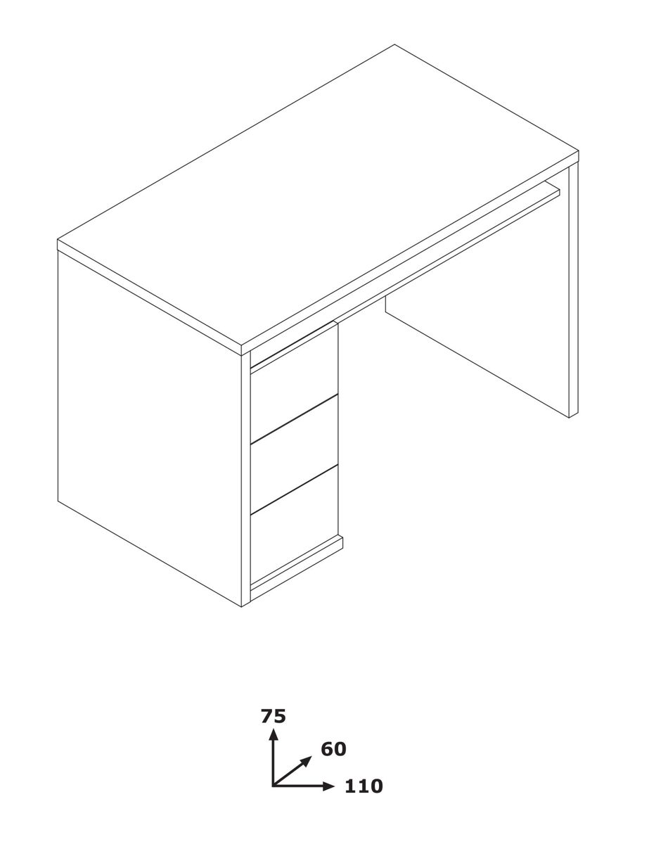 Amazon Brand - Movian 3-Drawer Desk, 110 x 75 x 60 cm, Concrete/High Gloss White