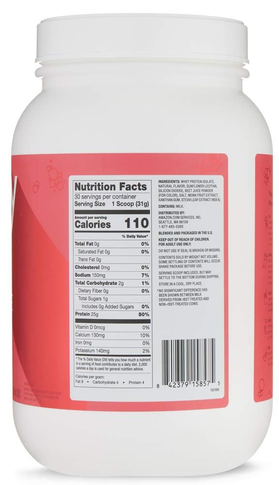 Amazon Brand - Revly 100% Grass-Fed Whey Protein Isolate Powder, Strawberry, 2.05 lbs, 30 Servings, No added rbgh/rbst‡, no artificial colors or flavors