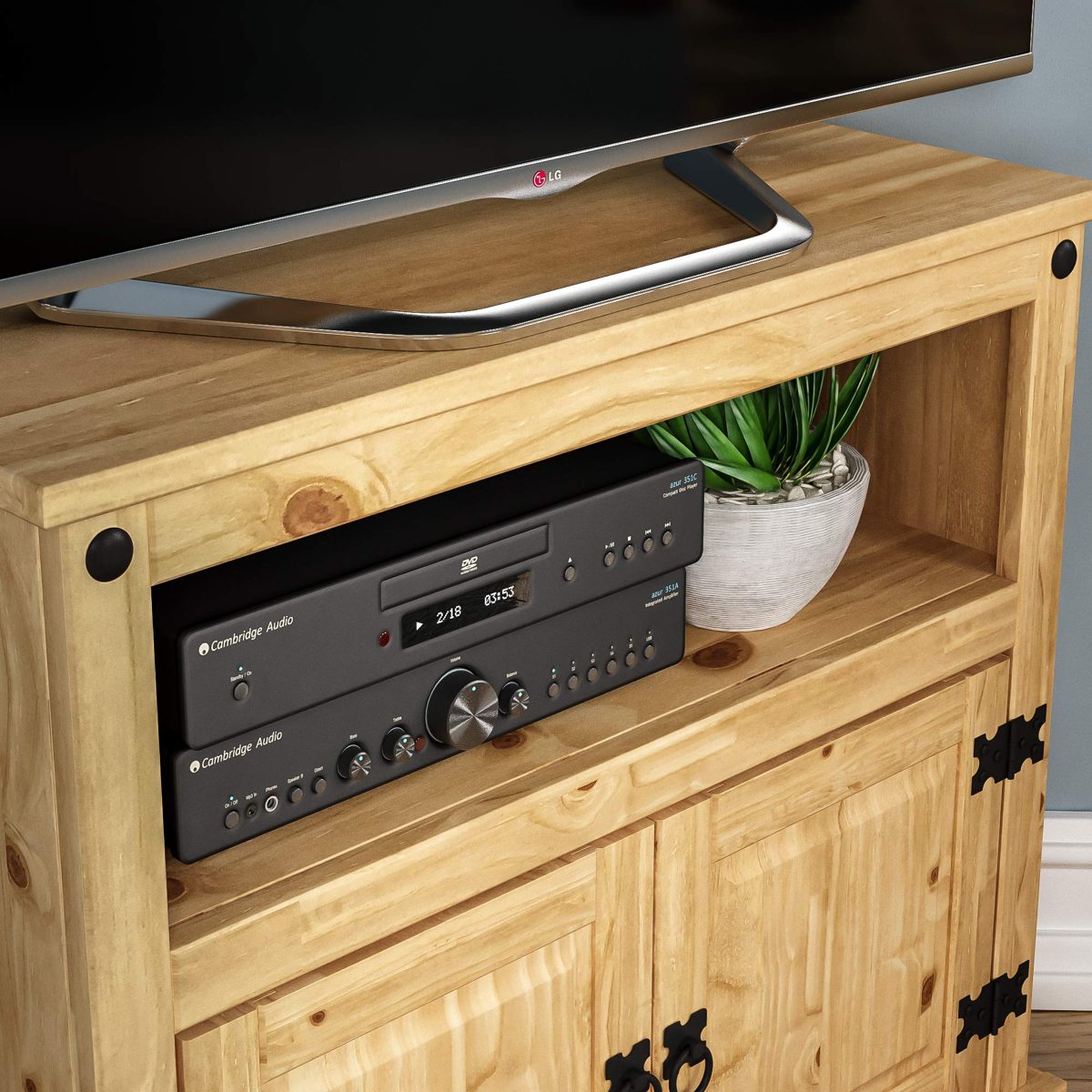 Amazon Brand - Movian Corona TV Cabinet, Solid Pine Wood, 70 x 77.5 x 40 cm