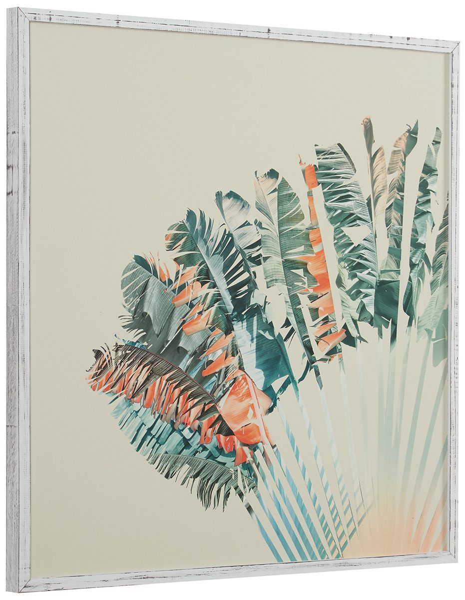 Amazon Brand – Stone & Beam Modern Turquoise and Orange Palm Print in White Frame Wall Art, 12" x 12"