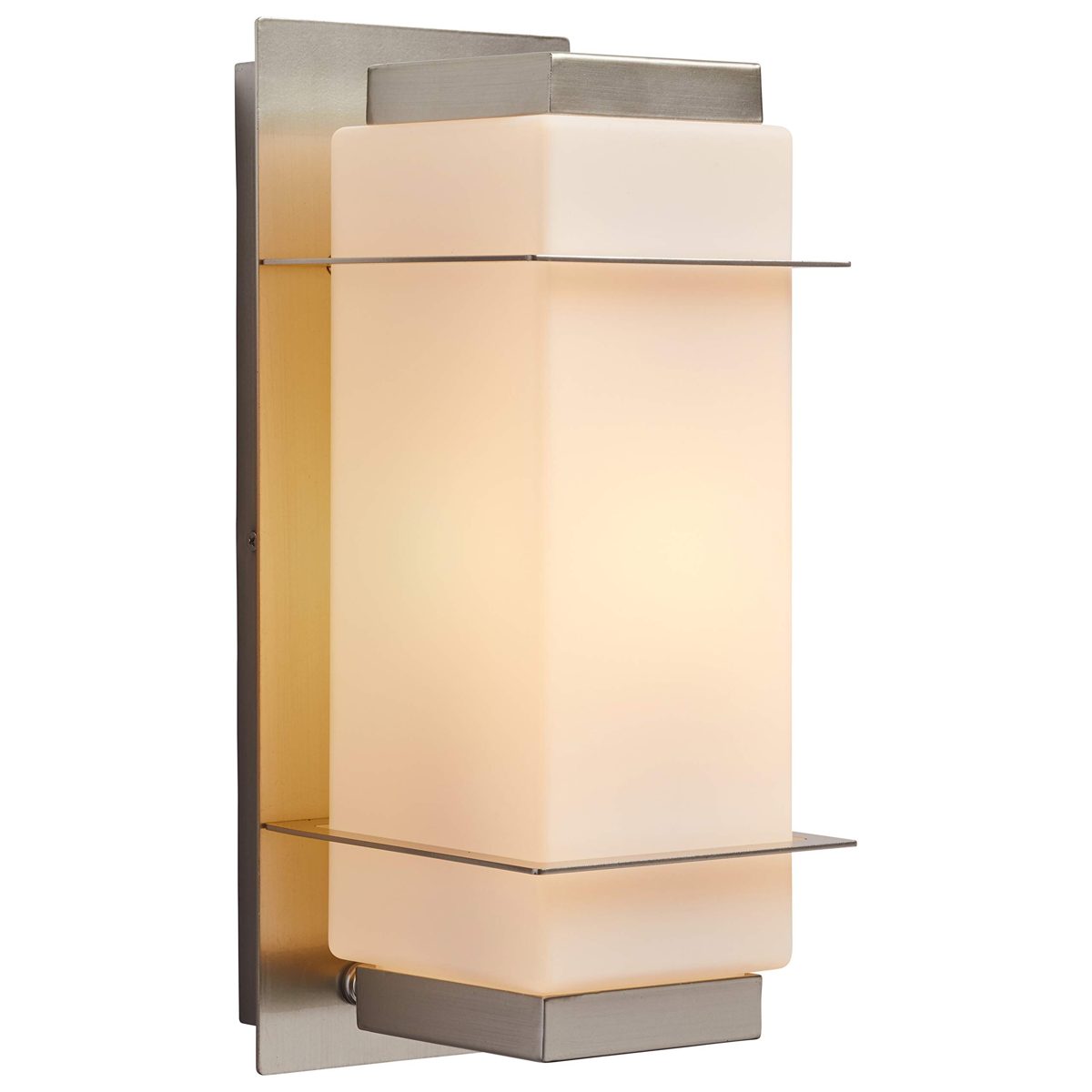 Amazon Brand – Rivet Modern Frosted Opal Glass Outdoor Wall Mount Sconce with Light Bulb - 5.91 x 6.97 x 14.97 Inches, Brushed Nickel