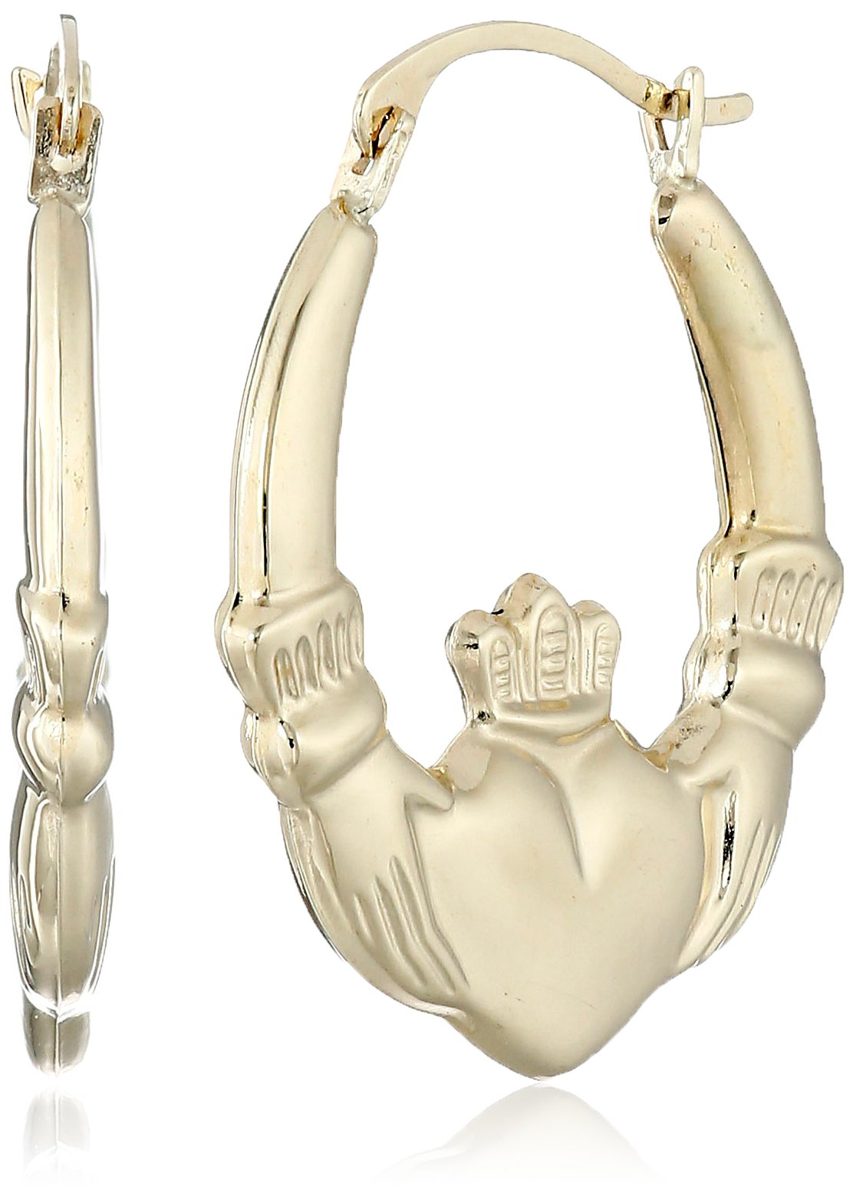 14k Gold 20mm Claddagh Hoop Earrings