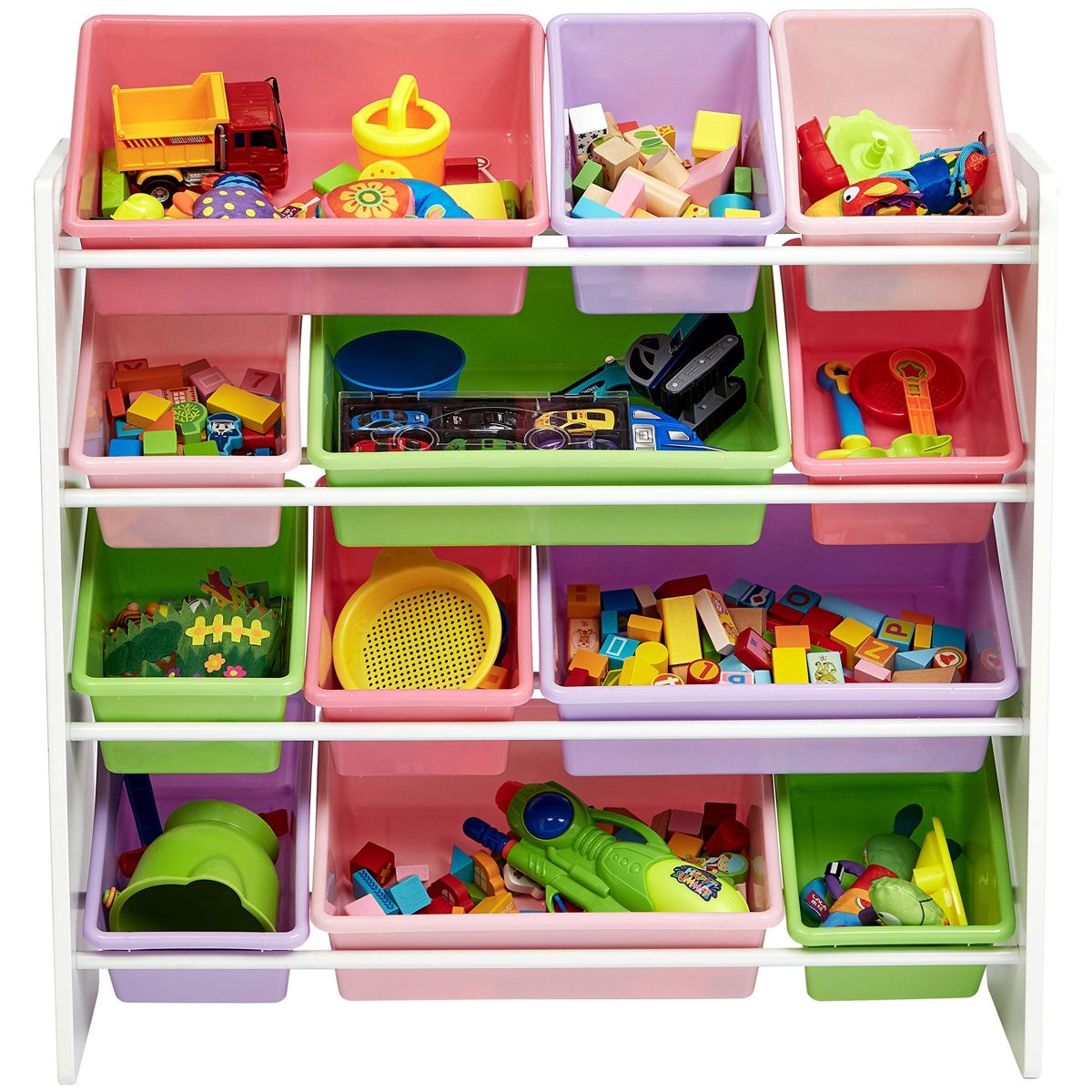 AmazonBasics Kids Toy Storage Organizer Bins - White/Pastel (Renewed)