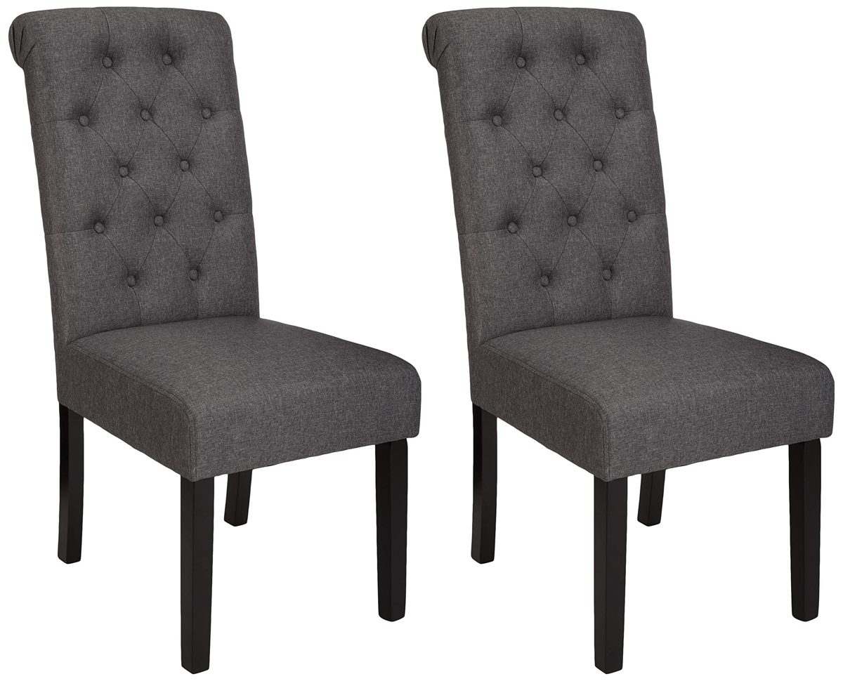 AmazonBasics Classic Fabric Tufted Dining Chair with Wooden Legs - Set of 2, Charcoal