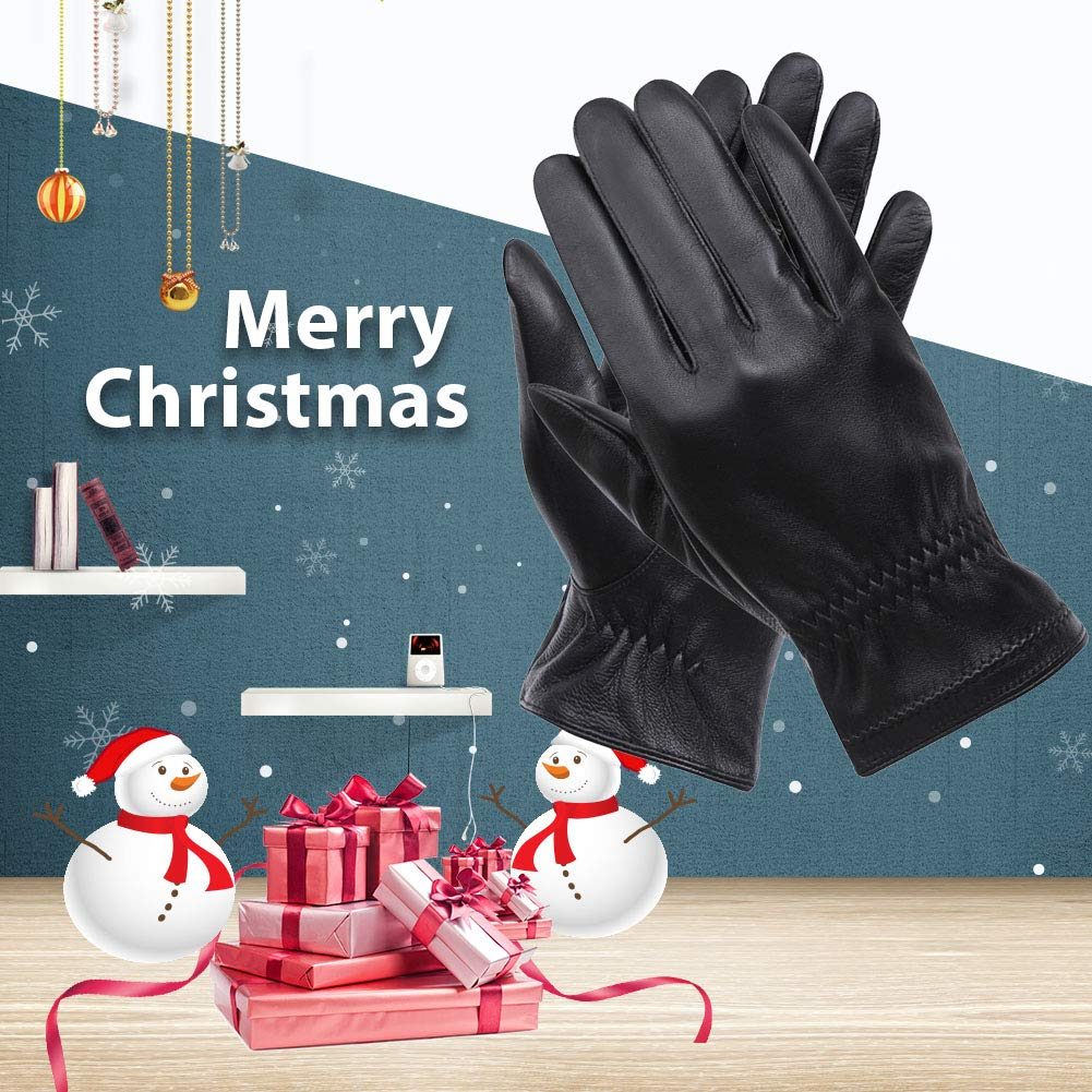 Molemsx Best Touchscreen Nappa Genuine Leather Gloves for Men's Texting Driving Winter Warm Golves, Gift Choice Black Large