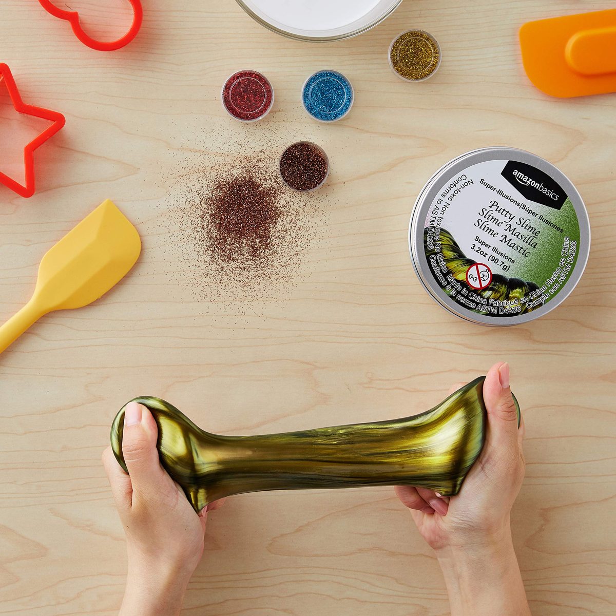 AmazonBasics Putty Slime 4" Tin, Super Illusions - Green, 3.2oz