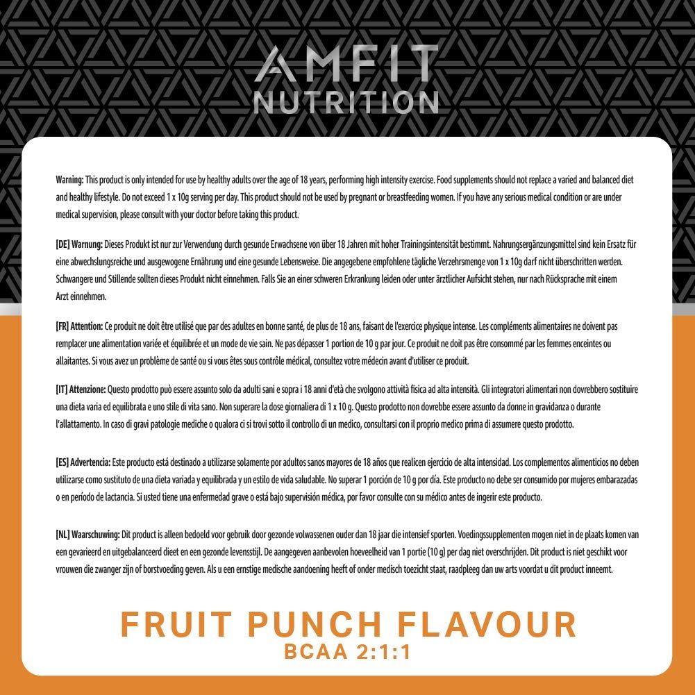 Amazon Brand - Amfit Nutrition - BCAA 2:1:1 - Fruit Punch Flavour 300g, 30 servings