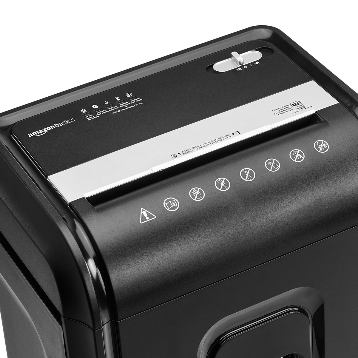 AmazonBasics 12-Sheet High-Security Micro-Cut Paper, CD, and Credit Card Shredder with Pullout Basket (Renewed)