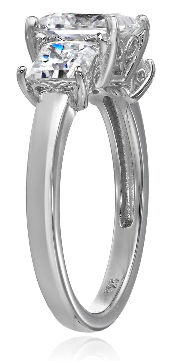Platinum-Plated Sterling Silver Princess-Cut 3-Stone Ring made with Swarovski Zirconia (3 cttw), Size 7