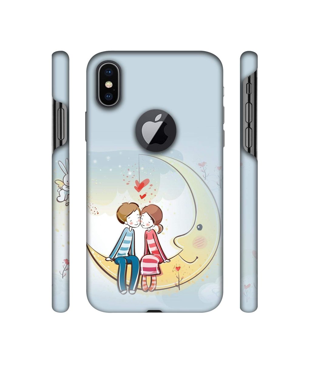 Amazon Brand - Solimo Designer Couple Sitting On Moon 3D Printed Hard Back Case Mobile Cover for Apple iPhone X (Logo Cut)