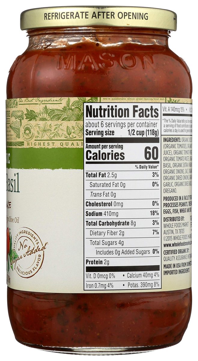 365 Everyday Value, Organic Tomato Basil Pasta Sauce, 25 oz