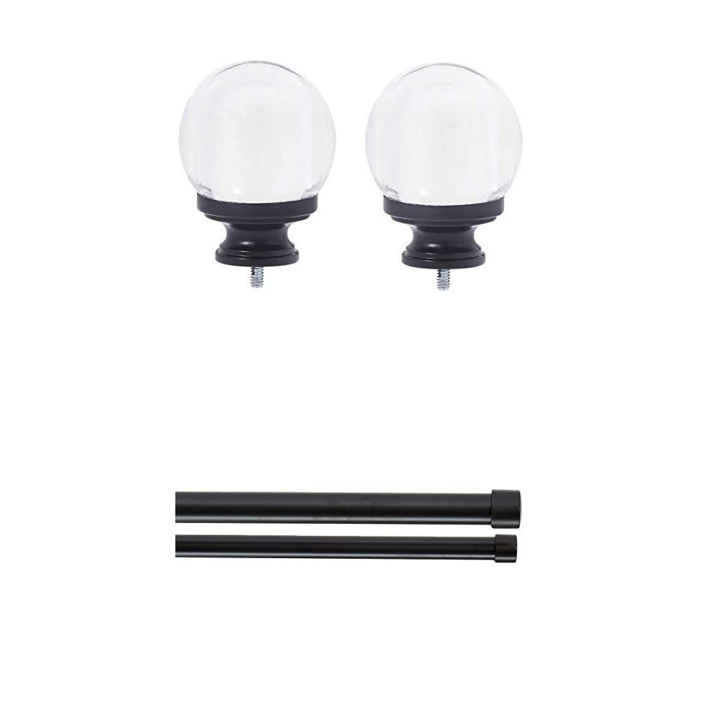 AmazonBasics Clear Acrylic Ball Finial with 1" Double Curtain Rod - 72-144", Black