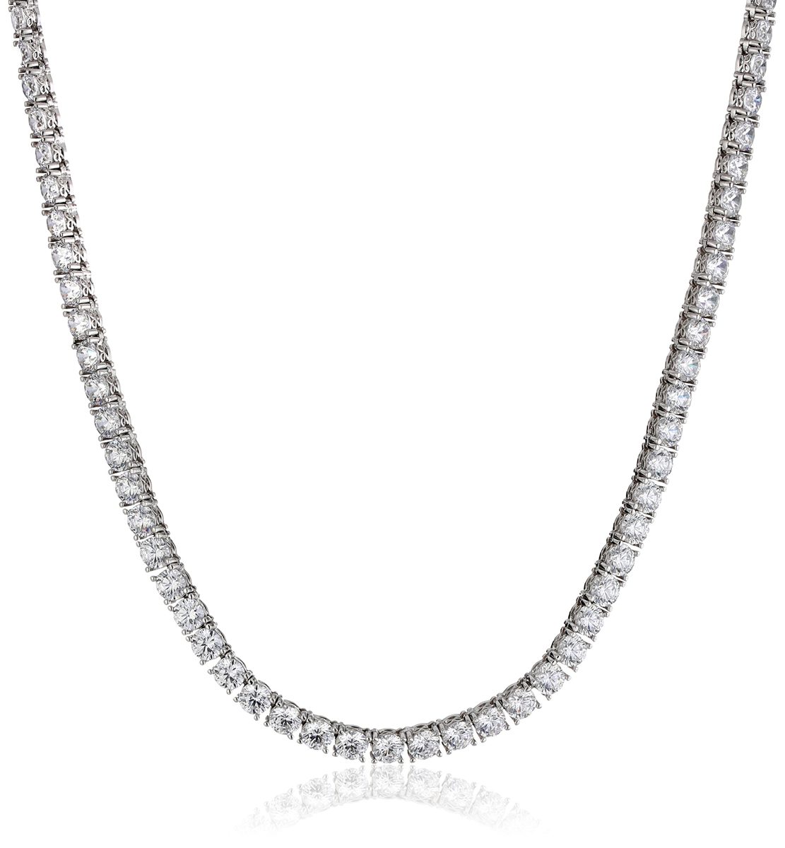 Platinum Plated Sterling Silver Tennis Necklace set with Round Cut Swarovski Zirconia (5 mm), 17"