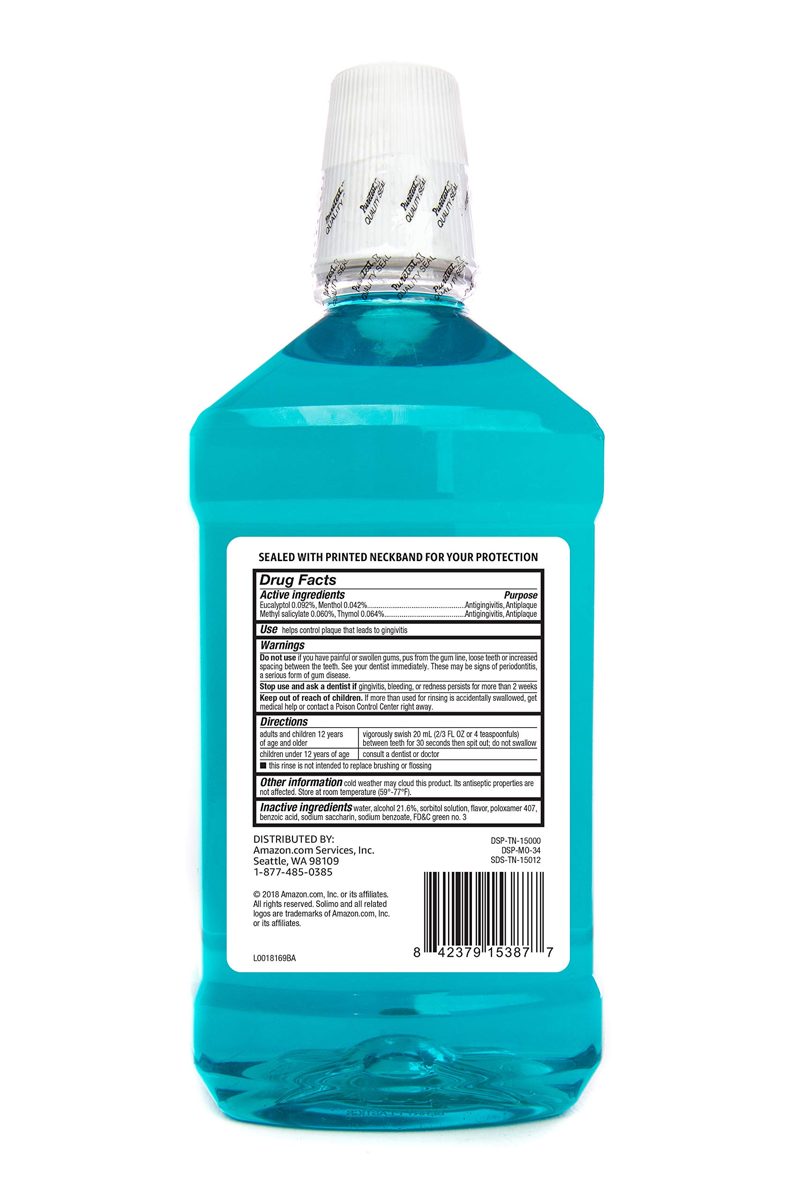 Amazon Brand - Solimo Antiseptic Mouthwash, Blue Mint, 1.5 Liters