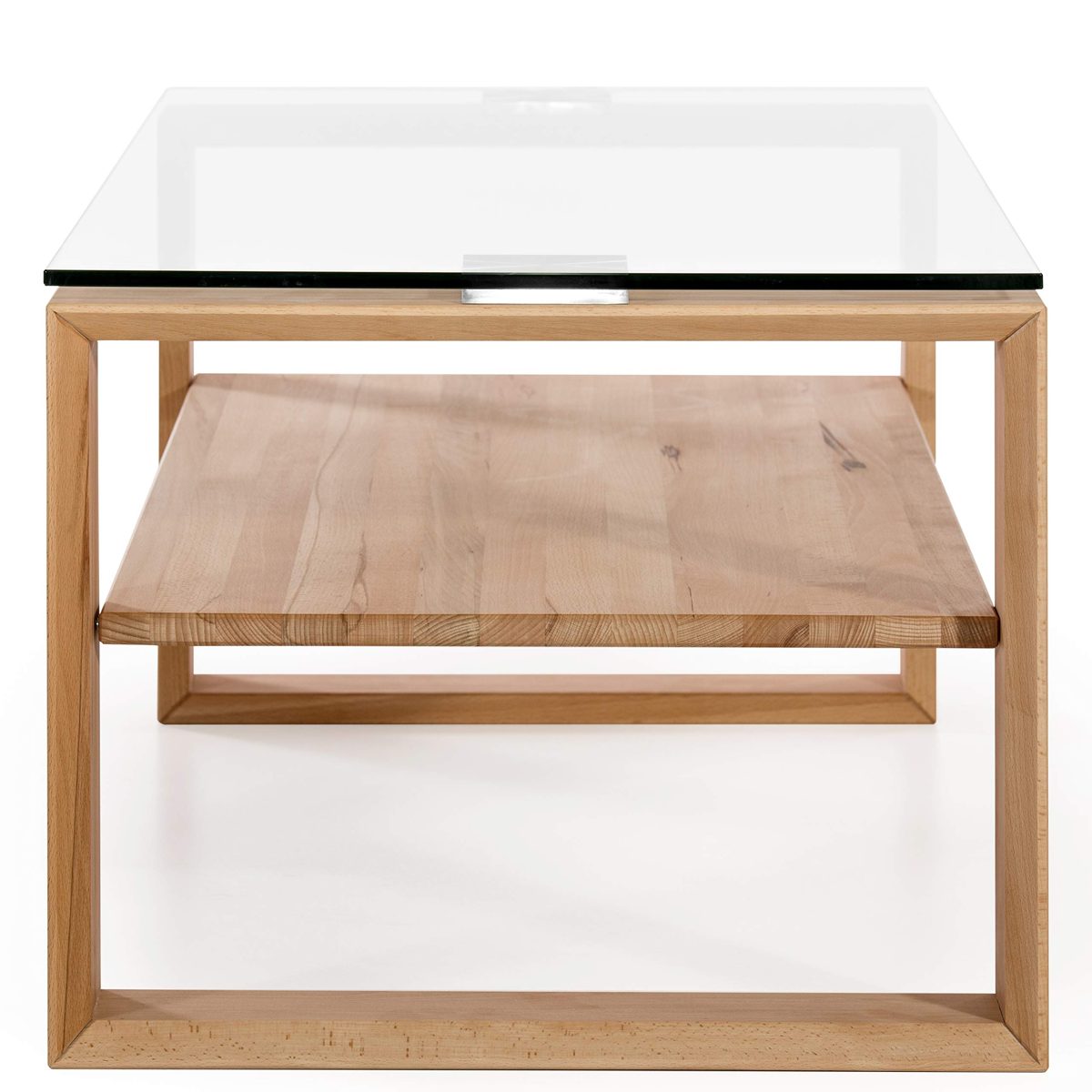 Amazon Brand - Alkove Hayes Solid Wood 1-Shelf Coffee Table with Glass Table Top, 100 x 60 x 48cm, Glass/Core Beech
