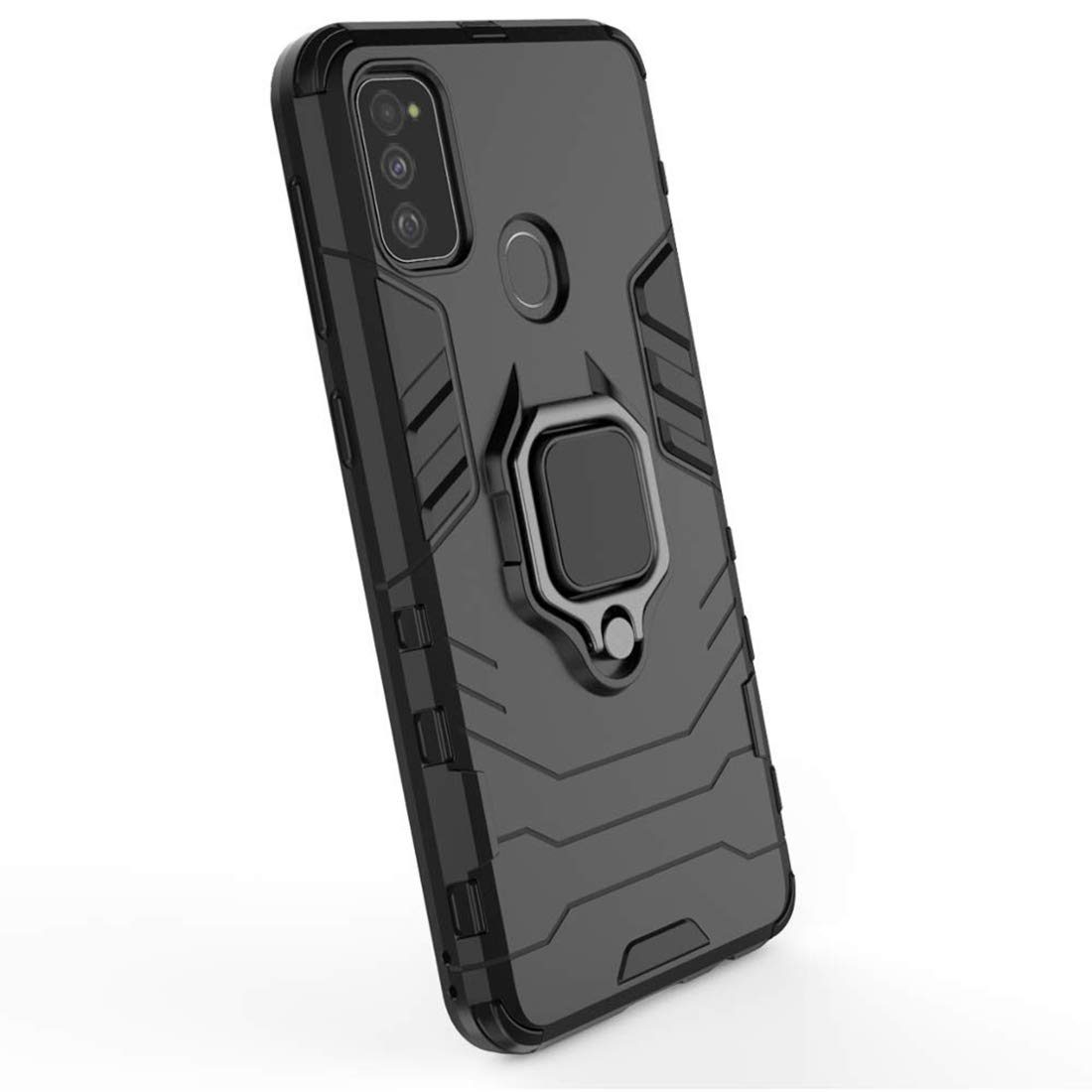 Amazon Brand - Solimo Kickstand Mobile Cover (360° Rotating Ring Holder) for Samsung Galaxy M21 / M30s (Black)