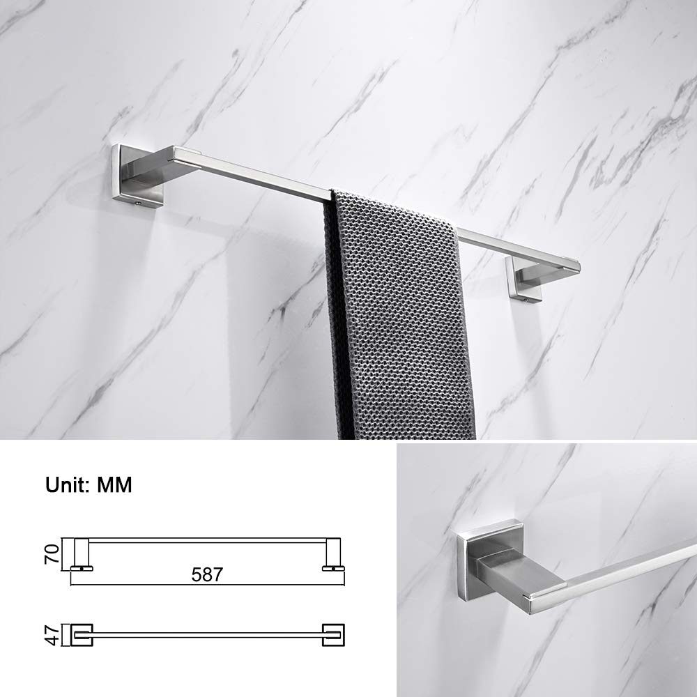 Umi 4-Piece Bathroom Hardware Set, Wall Mounted Stainless Steel Bathroom Accessory Brushed Nickel,Single Towel Bar Rail, Towel Ring,Toilet Roll Holder, Robe Hook Combo kit