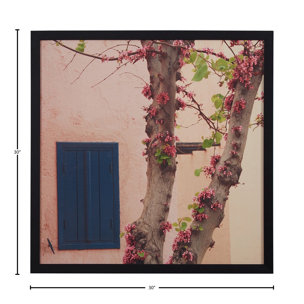 Amazon Brand – Rivet Pink Tree Blossoms at the Villa Photo Print Wall Art, Black Wood Frame, 30" x 30"