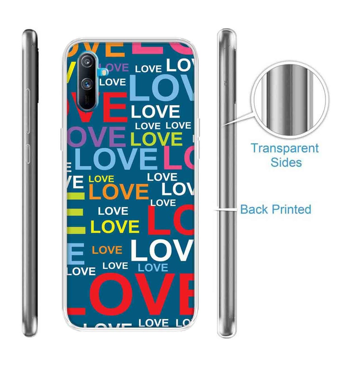 Amazon Brand - Solimo Designer Multicolor Typography Love Teal Pattern Design Printed Soft Back Case Mobile Cover for Realme C3