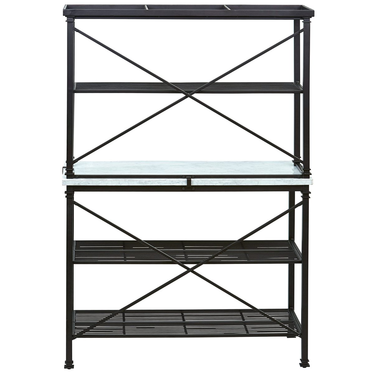 Amazon Brand – Stone & Beam Amber Metal Buffet Table Kitchen Storage Rack, 47.5"W, White, Carrera Marble, Black Metal