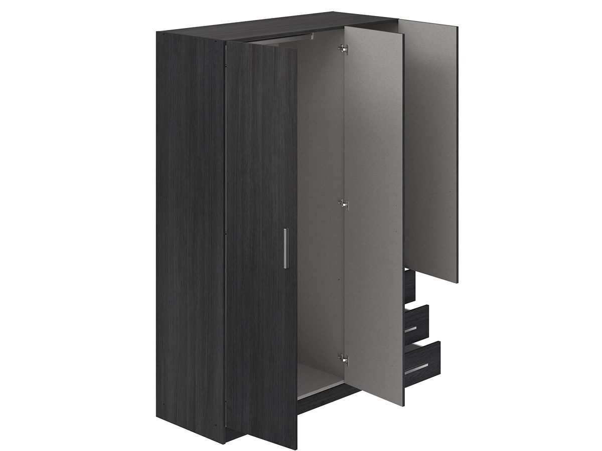 Amazon Brand - Movian Indre 3-Door 3-Drawer Wardrobe, 129 x 51 x 191cm, Dark Grey