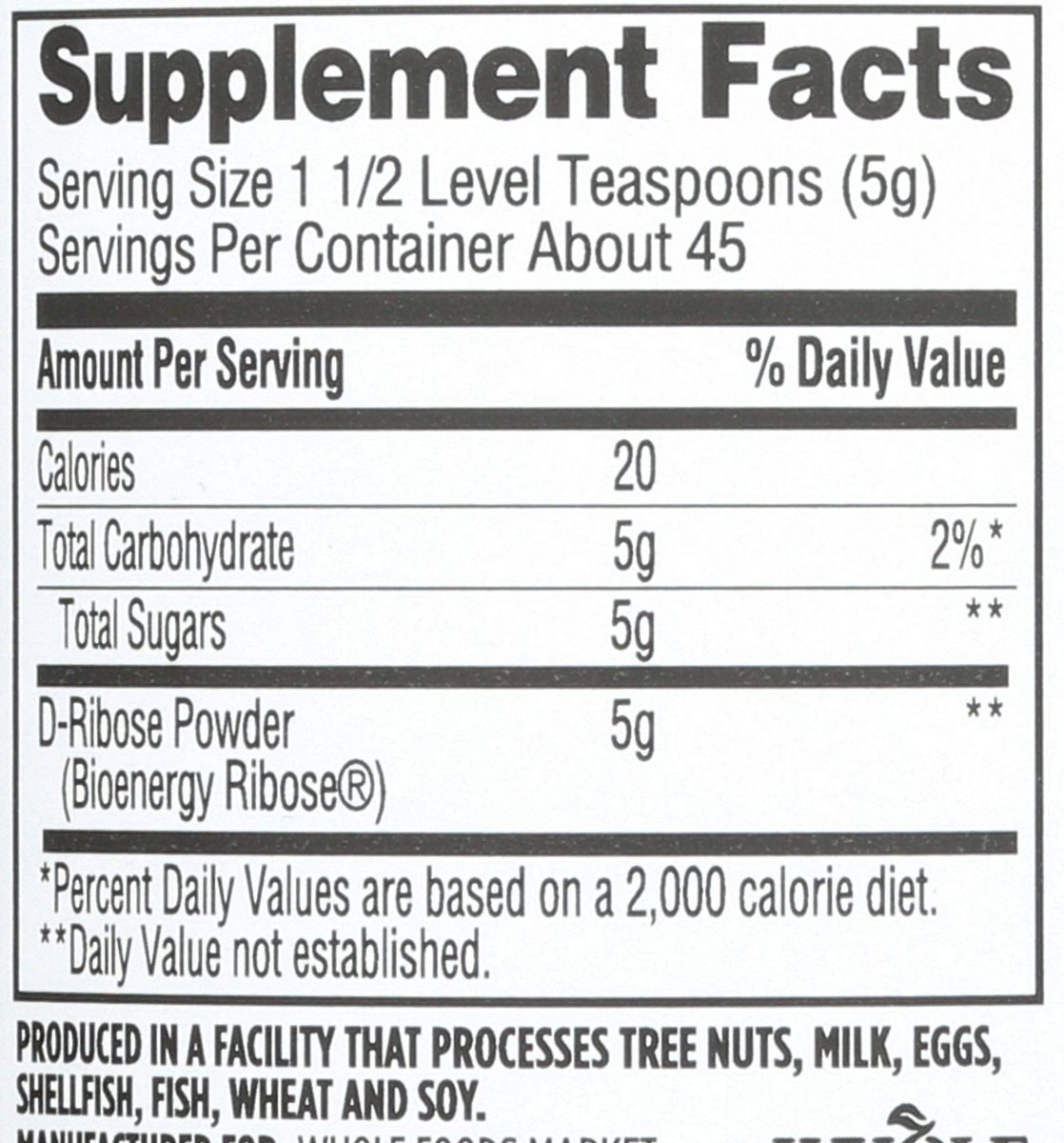 WHOLE FOODS MARKET Bio Energy D Ribose Powder, 8 OZ