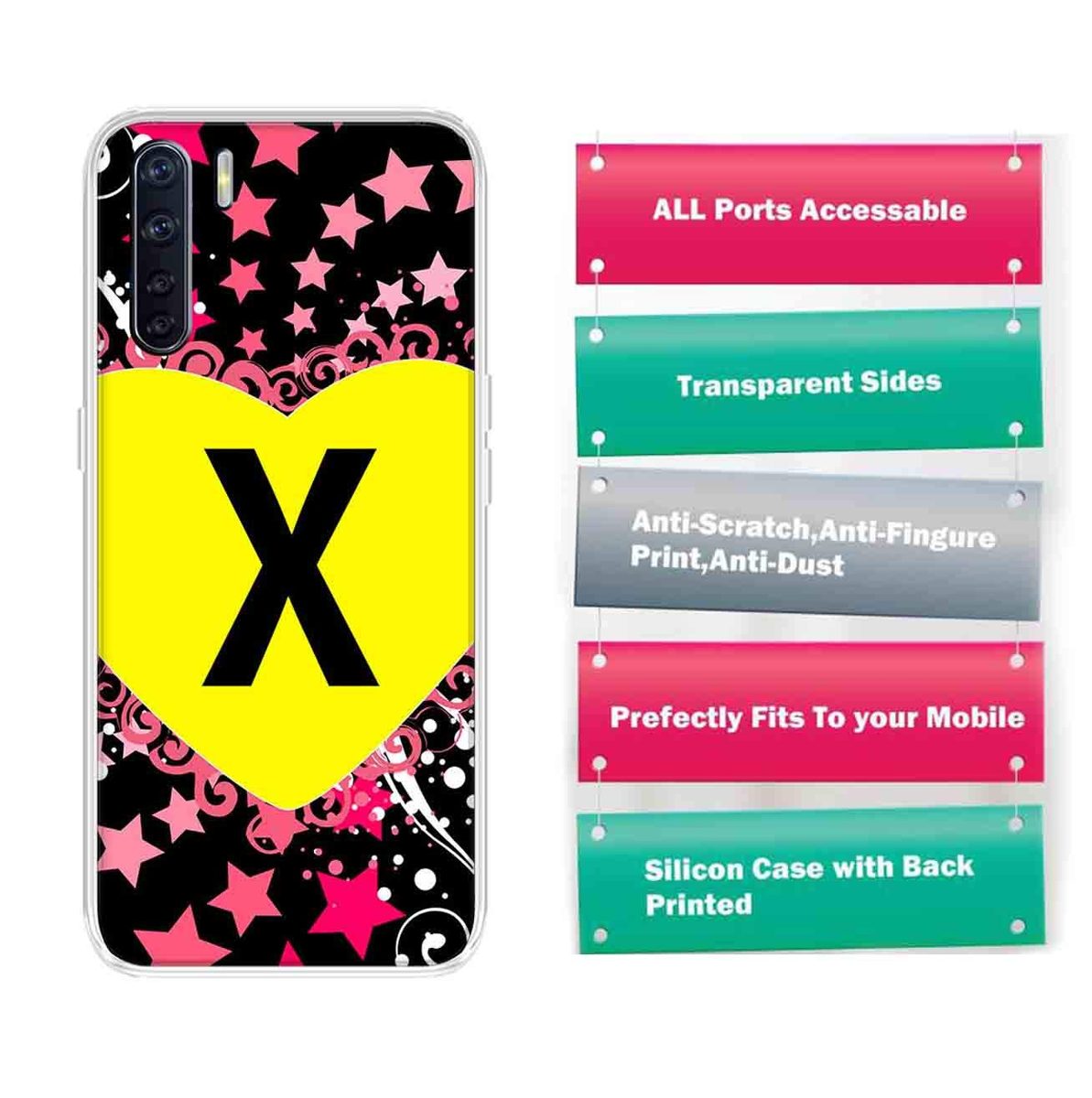 Amazon Brand - Solimo Designer Multicolor Heart Pattern Alphabet-X Printed Soft Back Case Mobile Cover for Oppo F15