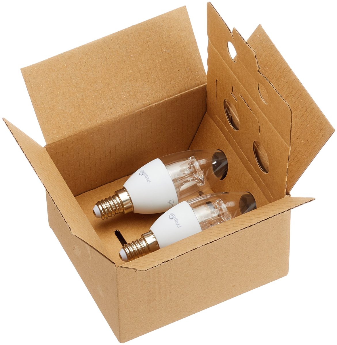 AmazonBasics LED E14 Small Edison Screw Candle Bulb, 6W (Equivalent to 40W), Clear, Dimmable- Pack of 2