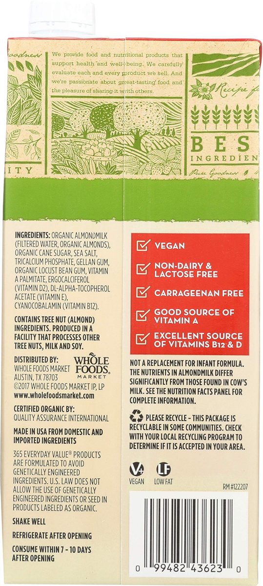 365 by Whole Foods Market, Organic Shelf-Stable Almondmilk, Orginal, 32 Fl Oz
