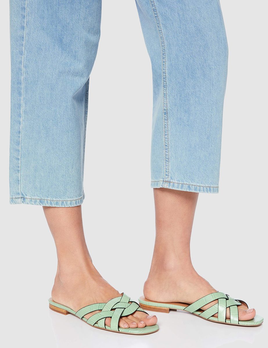find. Women's Lattice Strap Mule Open Toe Sandals, Grün Pale Green Croc, 9