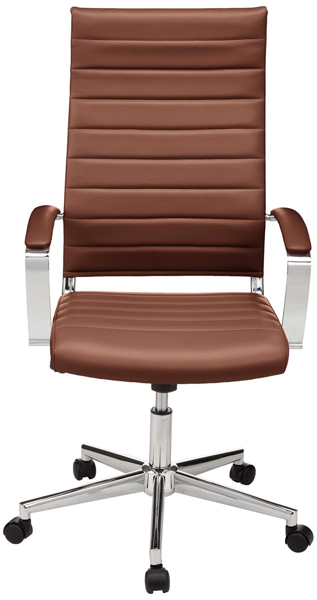 AmazonBasics High-Back Executive Swivel Office Desk Chair with Ribbed Puresoft Upholstery - Brick Red, Lumbar Support, Modern Style