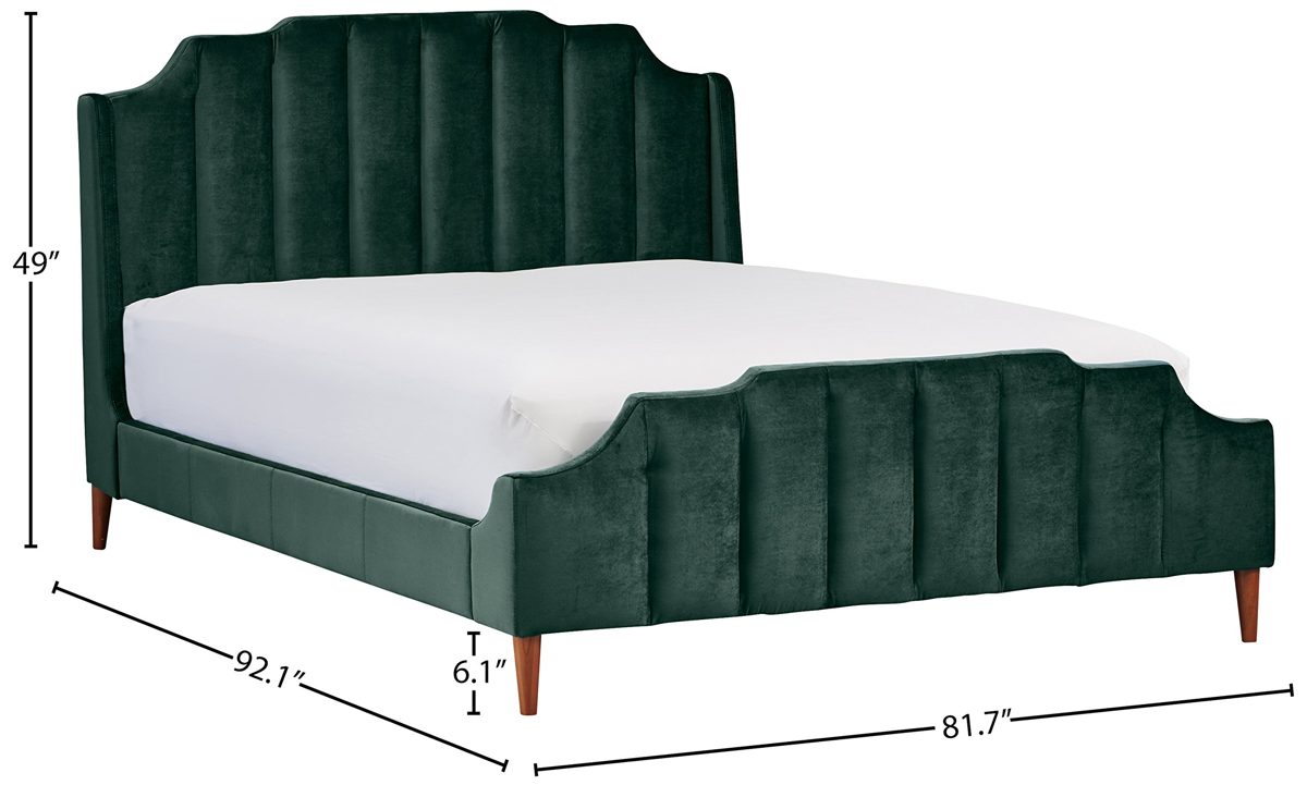 Amazon Brand – Rivet Gwyneth Mid-Century Velvet King Bed with Headboard, 92.1" L, Jade Green