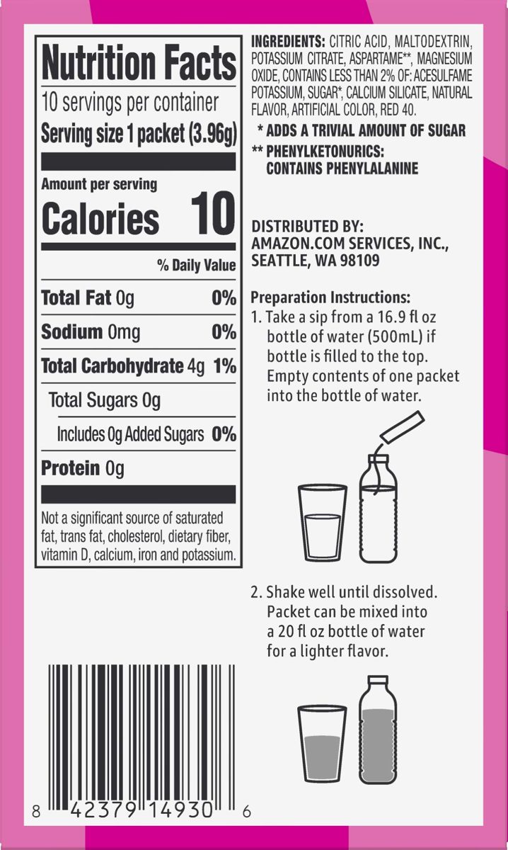 Amazon Brand - Solimo Pink Lemonade Drink Mix Singles (10 packets)
