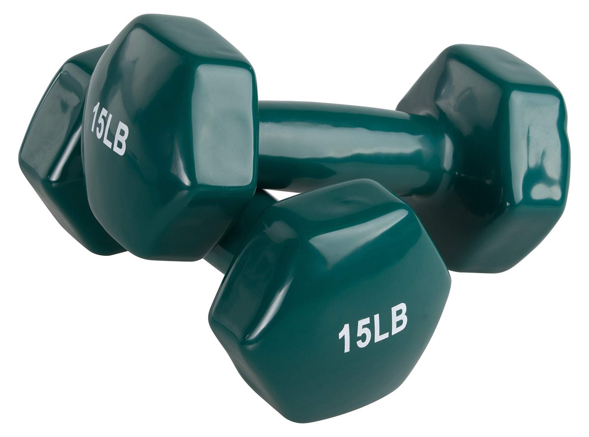Amazon Basic Vinyl Dumbbells, 14.9 lbs (6.8 kg), Set of 2, Teal