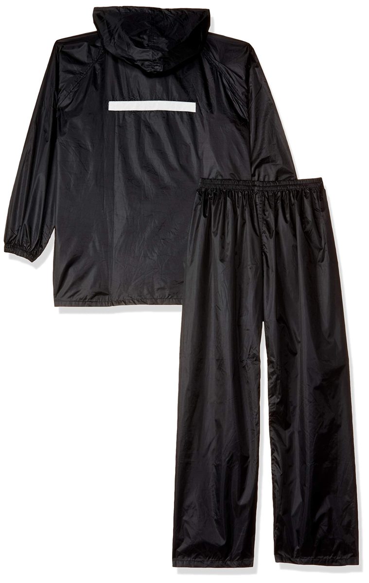 Amazon Brand - Solimo Water Resistant Polyester Rain Coat with Pant, Black, Large