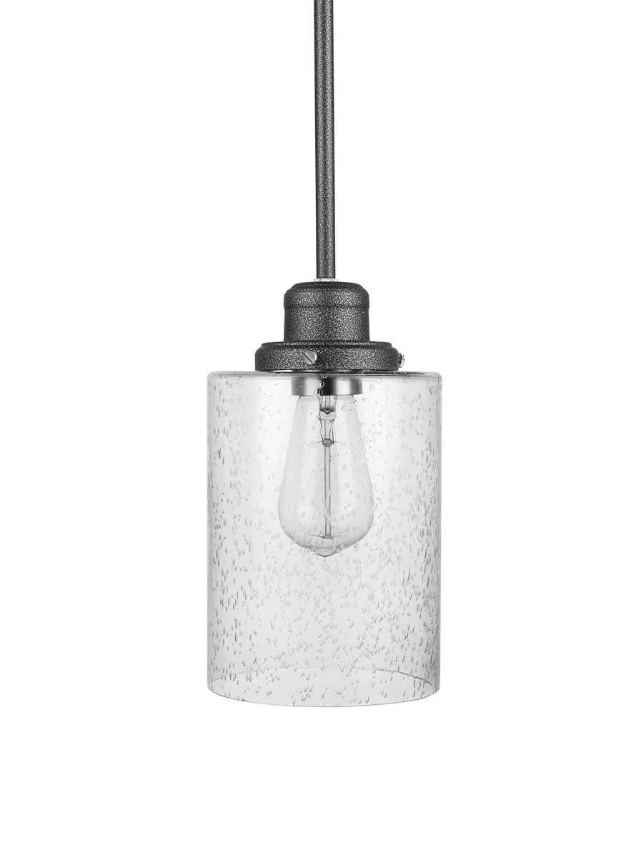Amazon Brand - Ravenna Home Single-Light Pendant Light with Seeded Glass Shade, Vintage Edison Bulb Included, 57.1"H, Graphite Finish