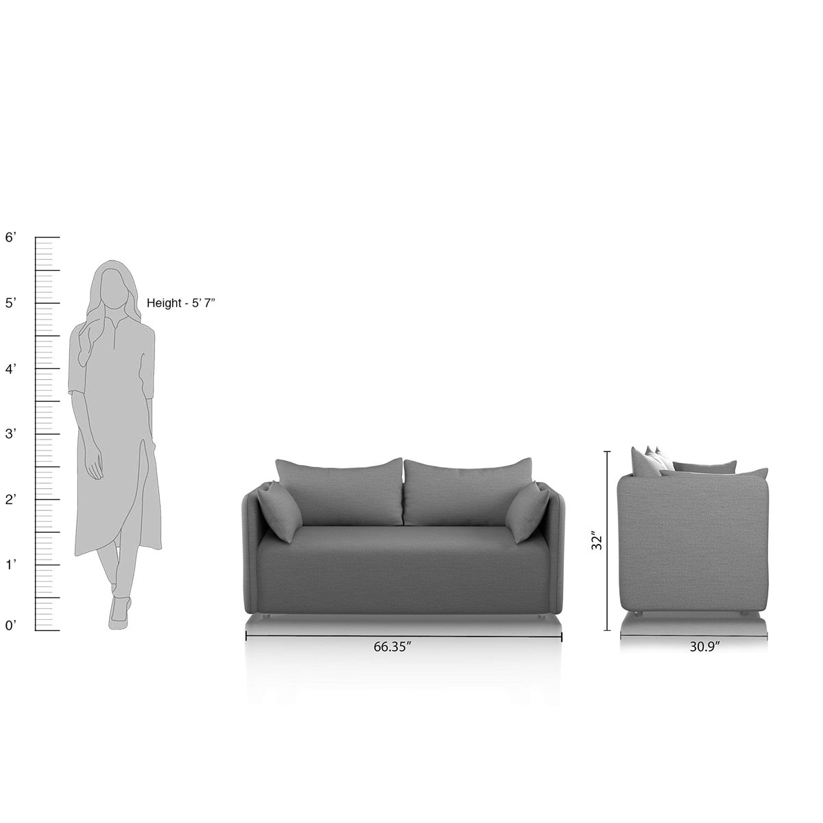 Amazon Brand - Solimo Sofie Fabric 3 seater Sofa (Grey)