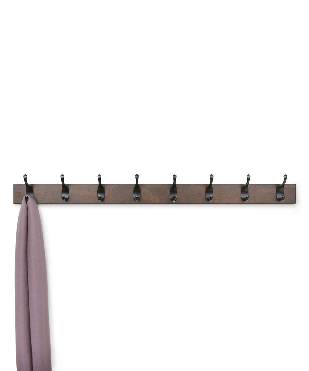 AmazonBasics Wall Mounted Modern Coat Rack, 8 Hooks, Walnut (Renewed)