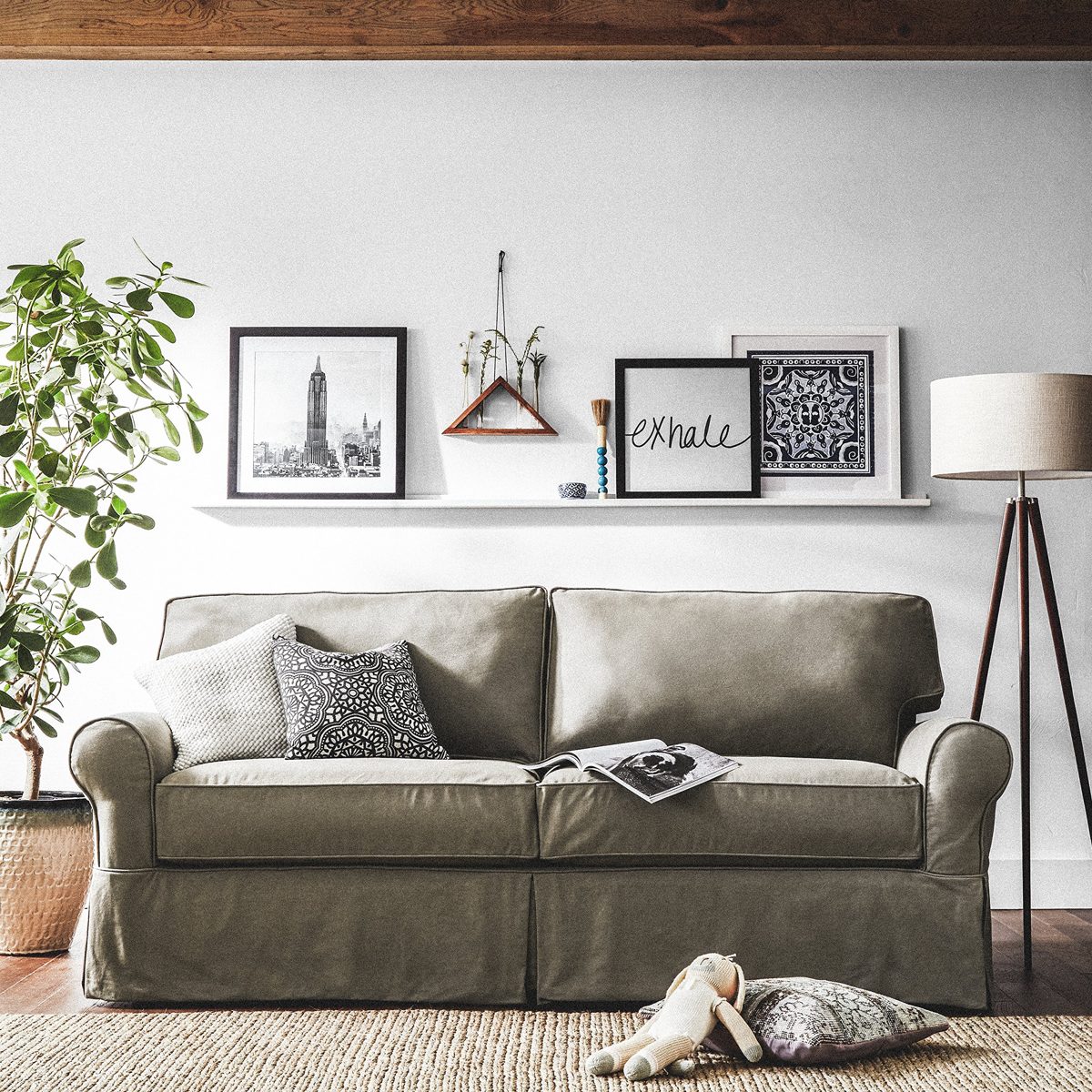 Stone & Beam Modern Tripod Floor Lamp, with Bulb, Ivory Shade, 19.0" x 19.0" x 61.0", Ivory