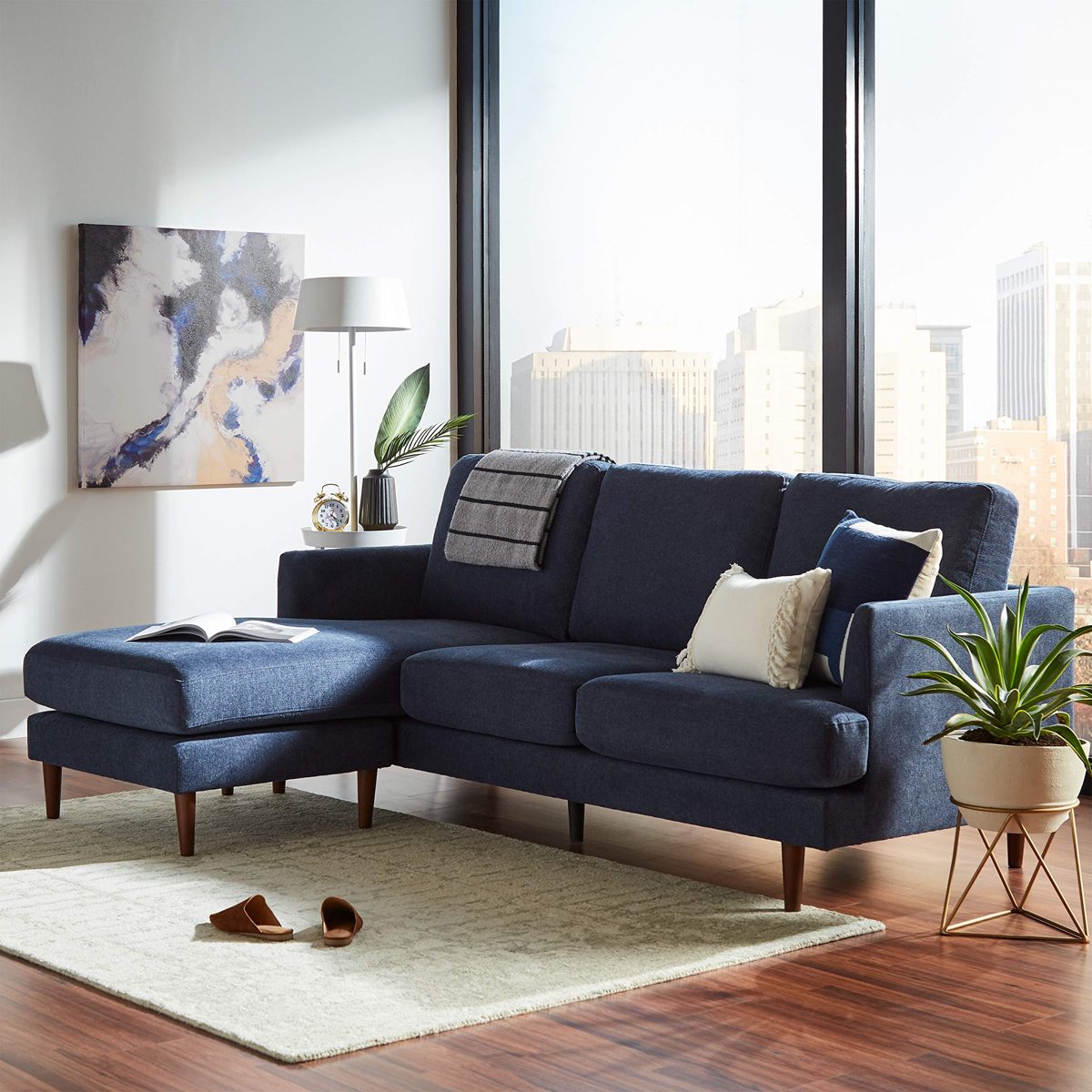 Amazon Brand – Rivet Goodwin Modern Sectional Sofa, 88.6"W, Navy Blue
