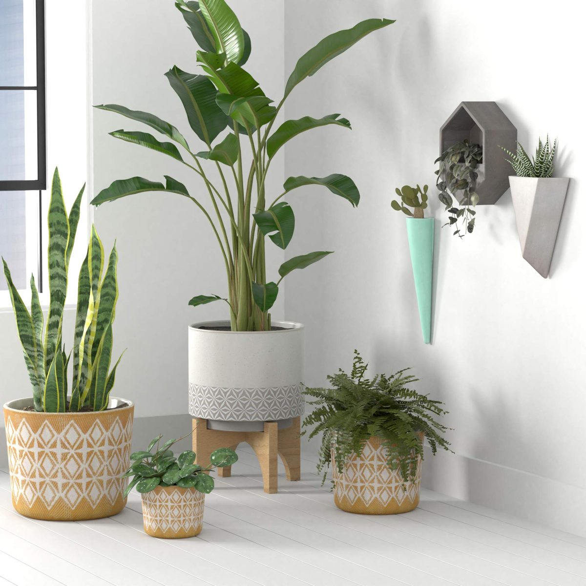 Amazon Brand – Rivet Geometric Ceramic Planter, 8.625"H, Golden Yellow