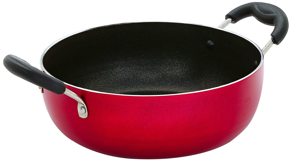 (Renewed) Amazon Brand - Solimo Non Stick Kadhai (22cm, Induction and Gas Stove Compatible)