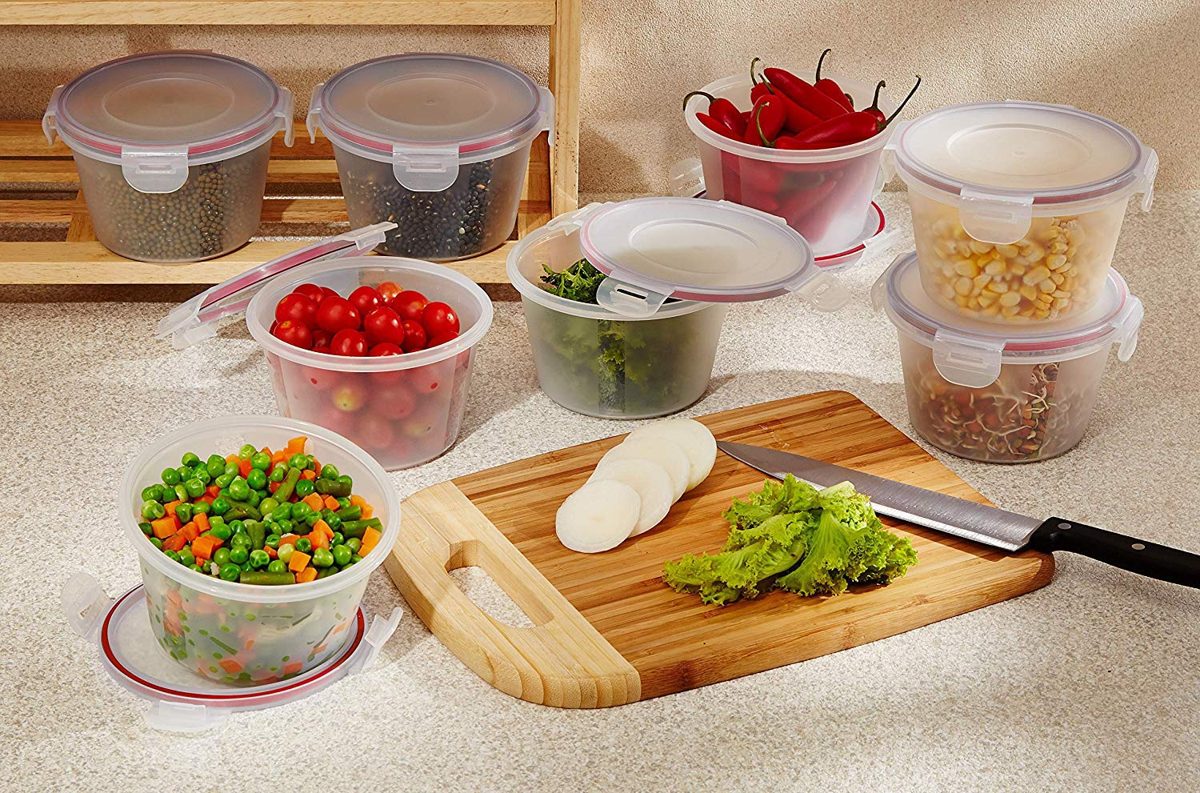 Amazon Brand - Solimo Plastic Kitchen Storage Container Set, 750ml, 8-Pieces, Transparent