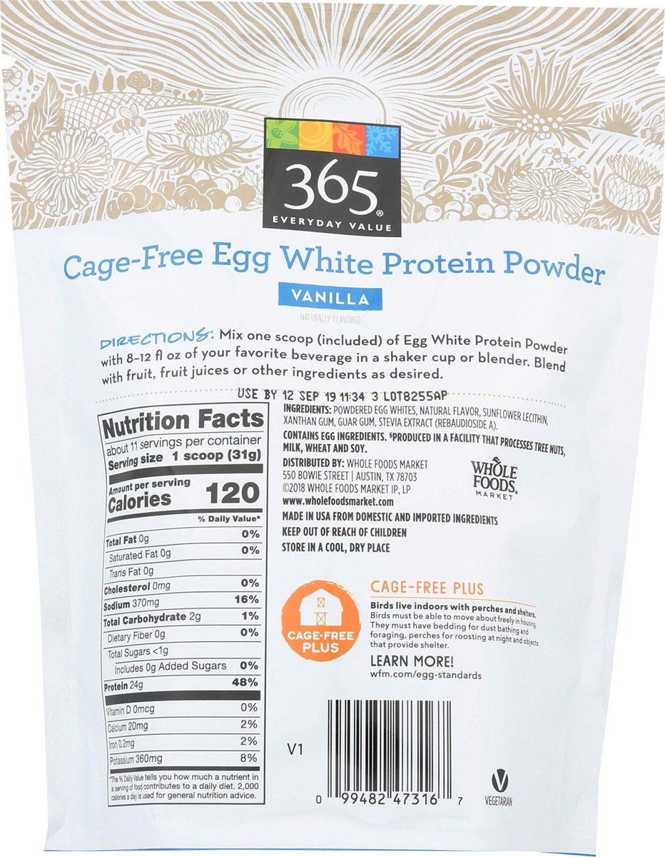 365 Everyday Value, Cage-Free Egg White Protein Powder, Vanilla, 12 oz