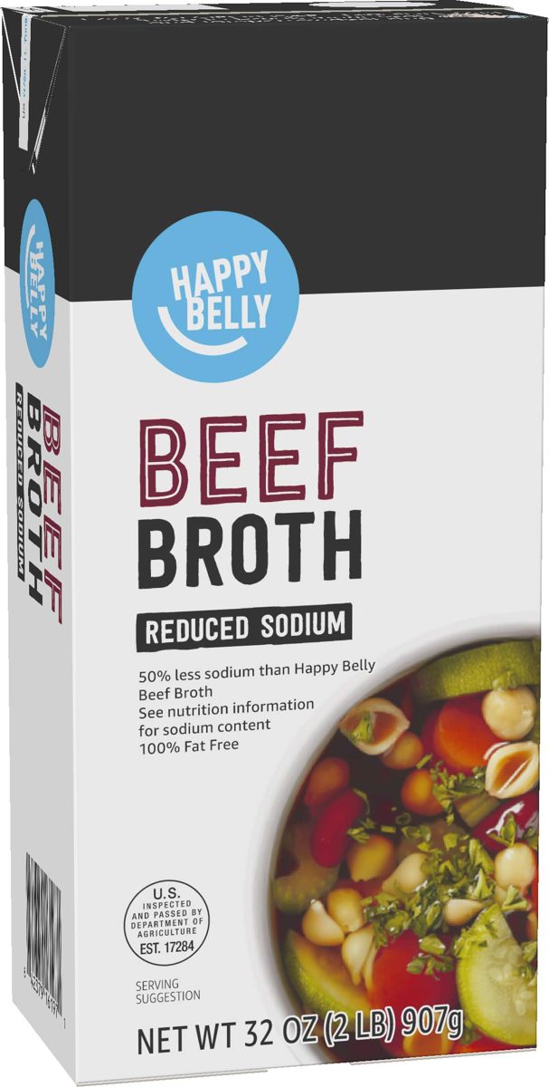 Amazon brand - Happy Belly Reduced Sodium Beef Broth, 32 Ounce