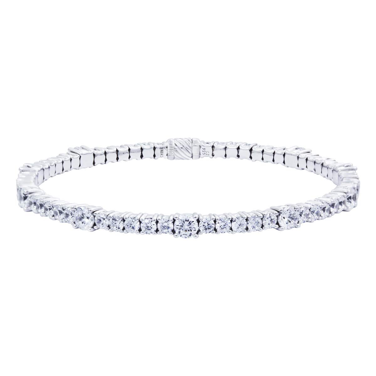 [Find] Amazon Collection Rhodium Lycra Solid Sterling Silver Clear Round Cut kyu-bikkuzirukoniahurekisiburutenisubanguru, 20.3 cm Length Bracelet jeb00064 _ 110cl8zqd00